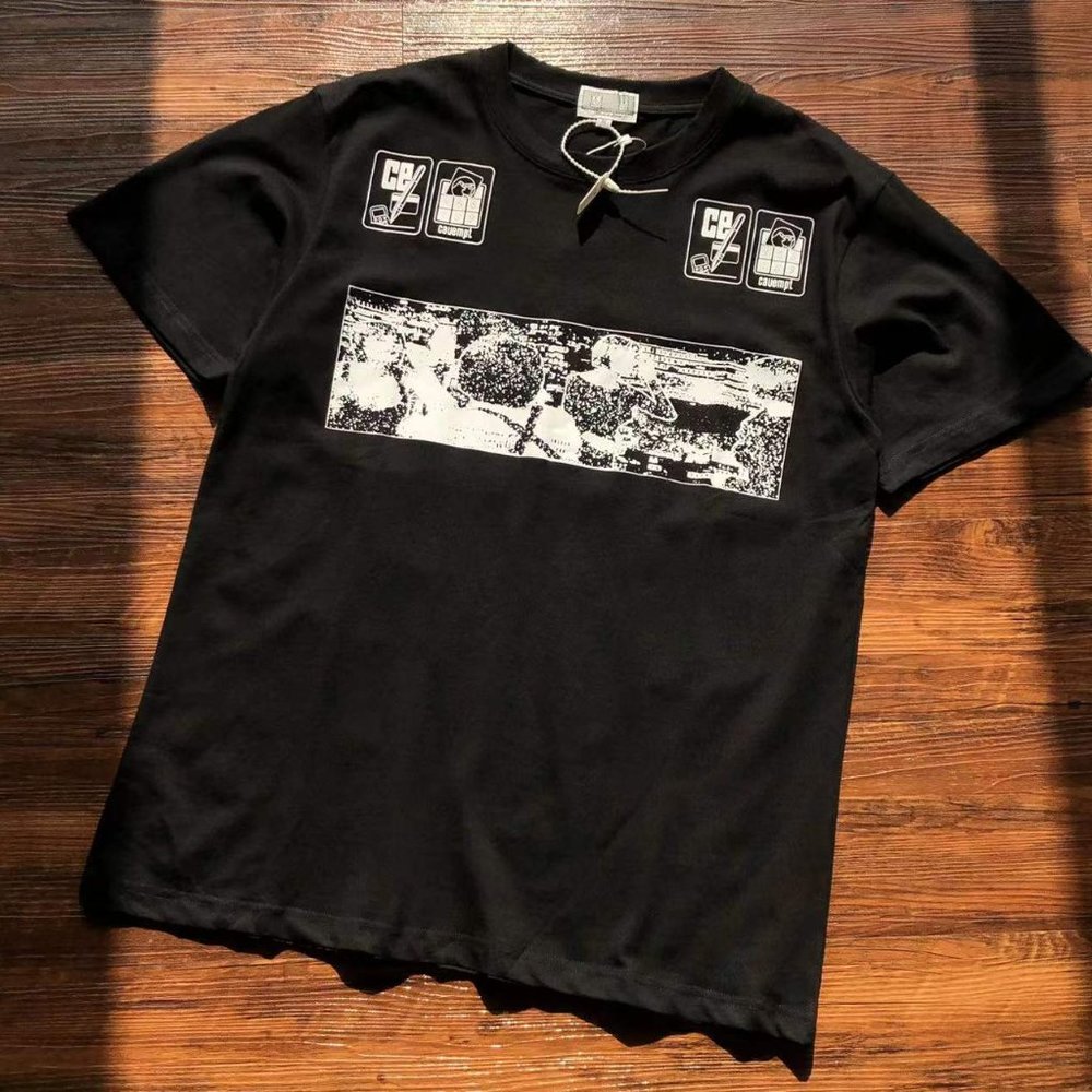Cavermpt Black Short Sleeve Black and White Comic Color Printing